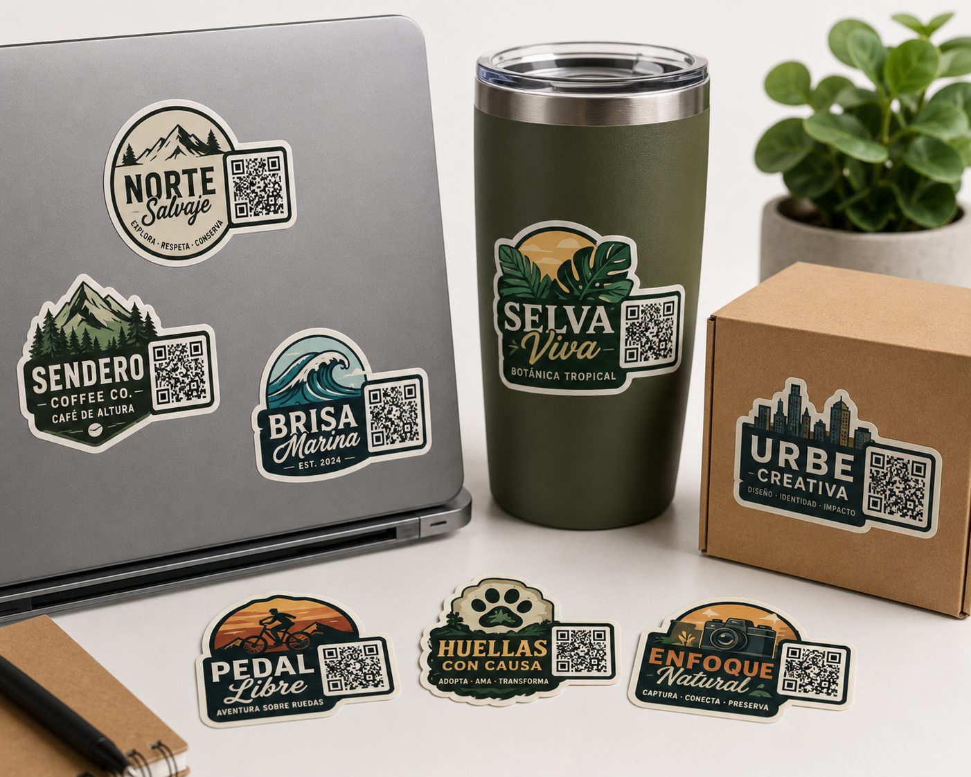 Sticker QR Die Cut · Tu logo + QR · Hecho fácil