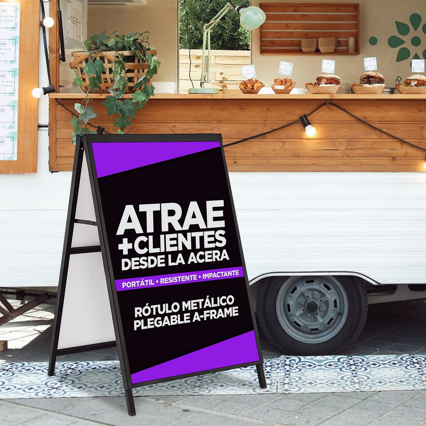 Rótulo Metálico Plegable A-Frame | Doble Cara | Gráficas Reemplazables