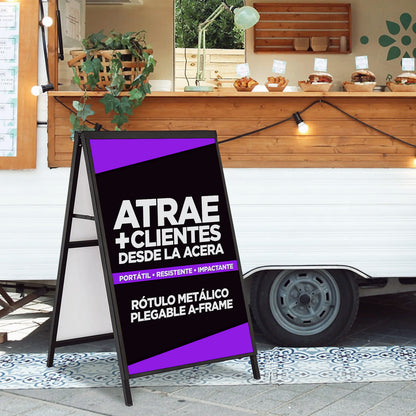 Rótulo Metálico Plegable A-Frame | Doble Cara | Gráficas Reemplazables